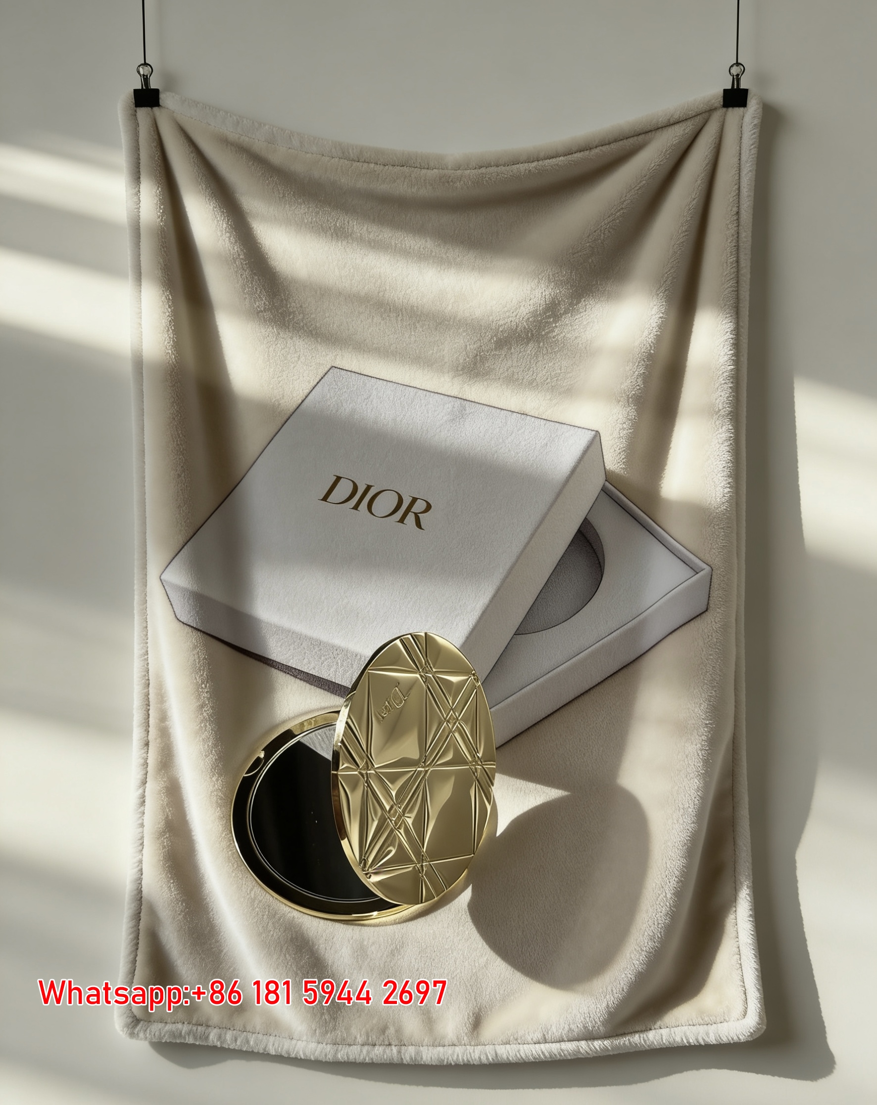 Dior Gold Compact Mirror Print Flannel Sofa Throw Blanket D228